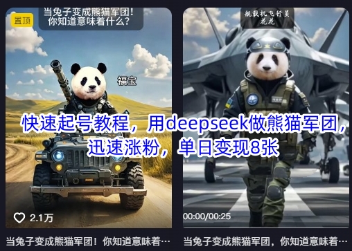 快速起号教程，用deepseek做熊猫军团，迅速涨粉，单日变现8张-网创星球