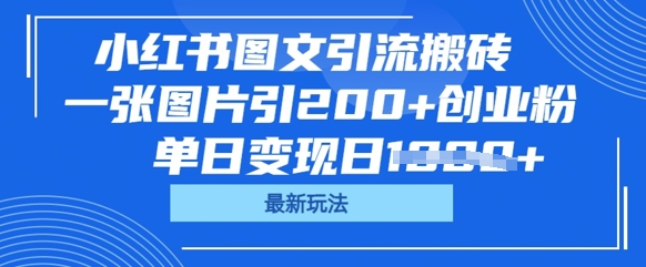 小红书图文引流搬砖，一张图片引200+创业粉，单日变现日数张-网创星球
