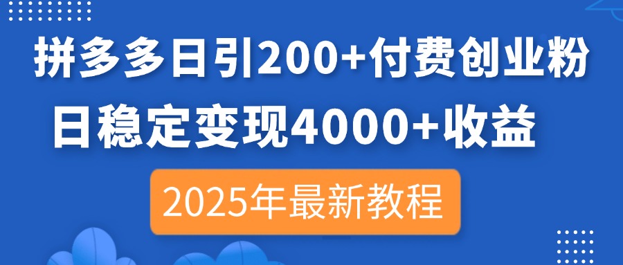 （14217期）拼多多日引200+付费创业粉，日稳定变现4000+收益，2025年最新教程-网创星球