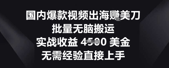 国内爆款视频出海挣美刀，批量无脑搬运，实战收益4.5k，无需经验直接上手-网创星球