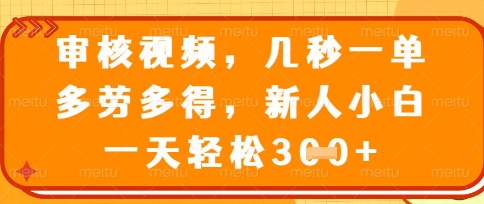 最新审核视频，几秒一单，多劳多得，新人小白一天轻松3张【揭秘】-网创星球