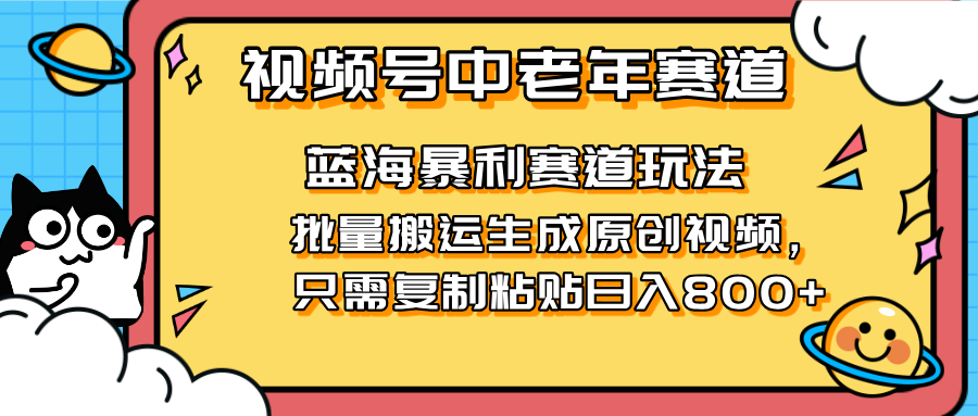 （14314期）2025视频号中老年短视频蓝海暴利风口！复制粘贴搬运视频单日赚800+，无…-网创星球