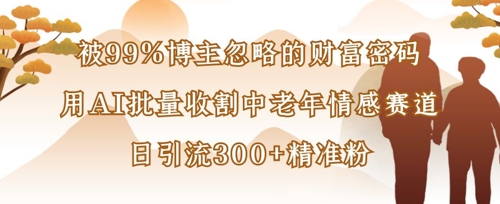 被99%博主忽略的财富密码：用AI批量收割中老年情感赛道，日引流300+精准粉-网创星球