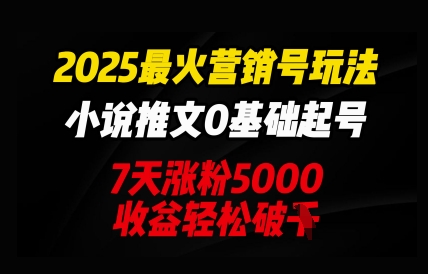 2025最火营销号玩法：小说推文0基础起号，7天涨粉5000，收益轻松破k-网创星球