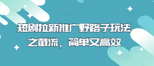 短剧拉新推广野路子玩法之截流，简单又高效-网创星球