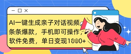 AI一键生成亲子对话视频，条条爆款，一部手机即可操作，单日变现数张-网创星球